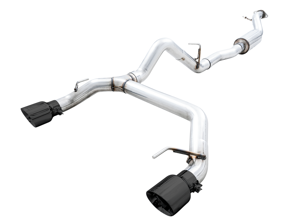 AWE Tuning 2021+ Ford Bronco 0FG Dual Rear Exit Exhaust w/Diamond Black Tips & Bash Guard