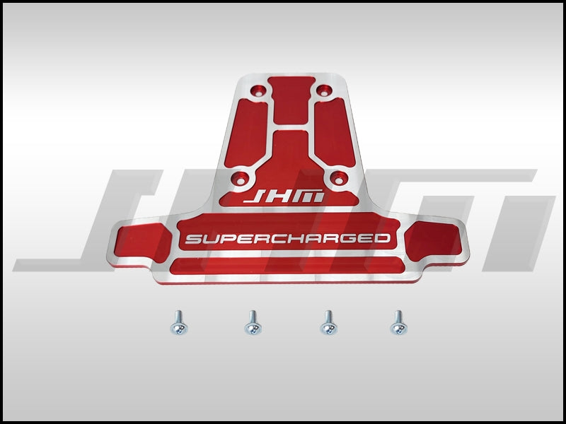 Supercharger Plate - Replaces factory cover - Billet (JHM) RED MILLED for B8 S4-S5 Q5-SQ5 C6-C7 A6-A7 D4 A8 and 4L Q7 3.0T